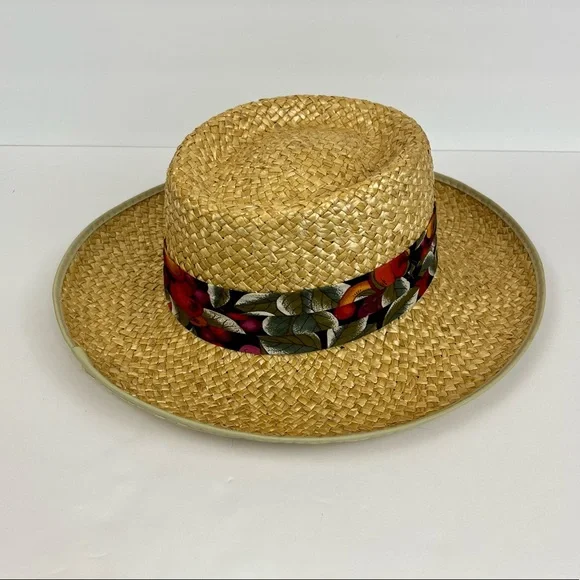 Straw Hat Fruit Fabric Print Made In The USA Size Medium - Picture 11 of 12